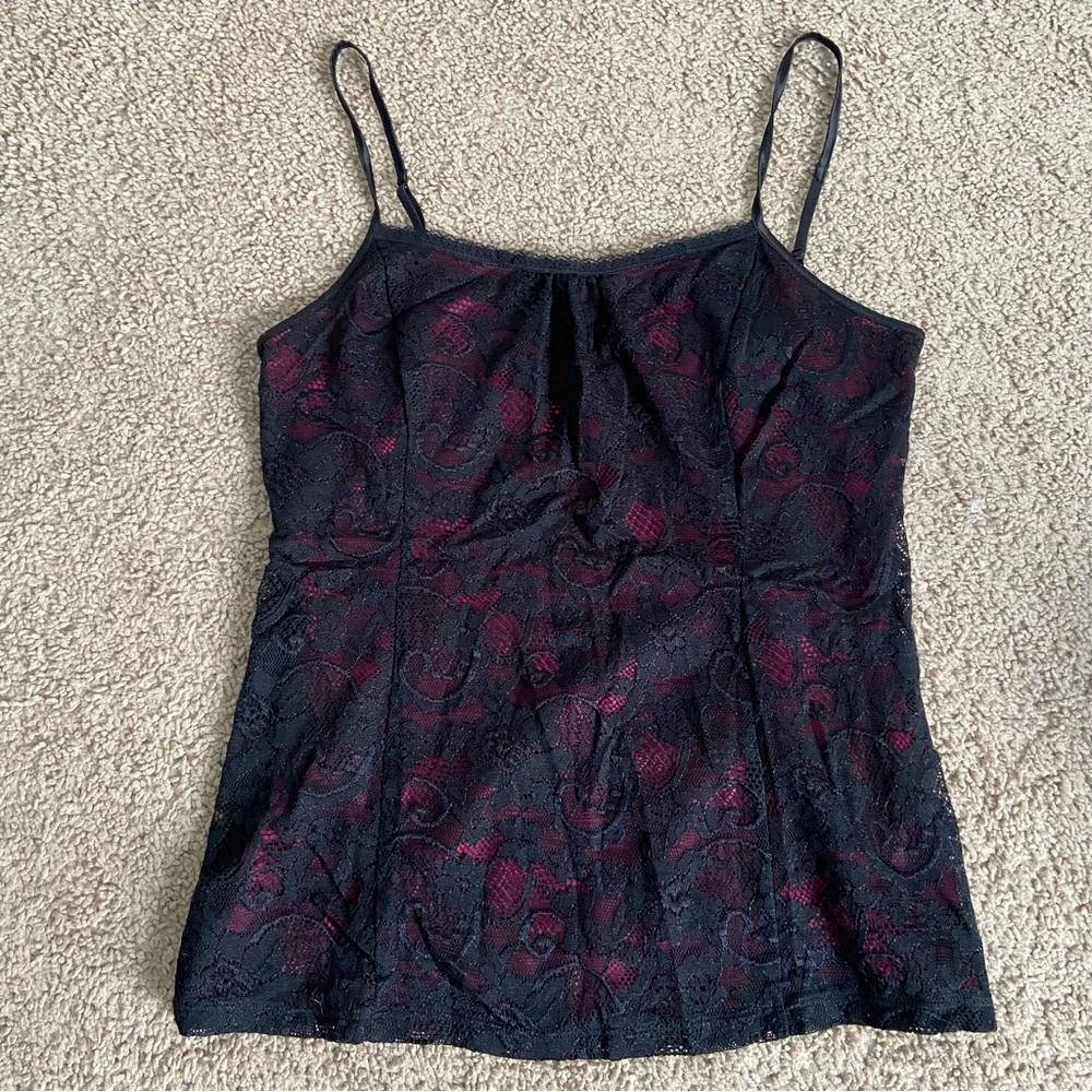 NWOT Express Pink Black Lace Spaghetti Strap Adjustable Tanktop Medium